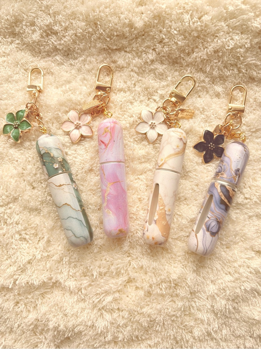 Marble Floral Perfume Case Keychain - Assorted Pastels